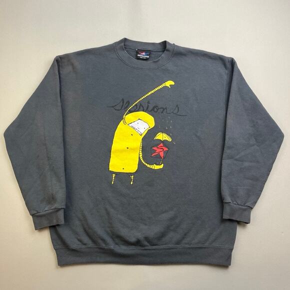 Vintage Skateboard Sweatshirt Adult Large Gray Snowboard Art TJ Schneider 90s - Picture 1 of 15